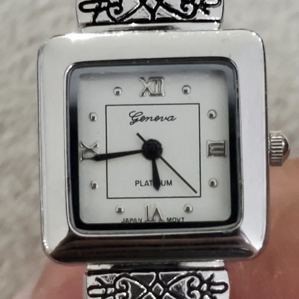 Geneva Women's Watch with Red Strap and Silver Case